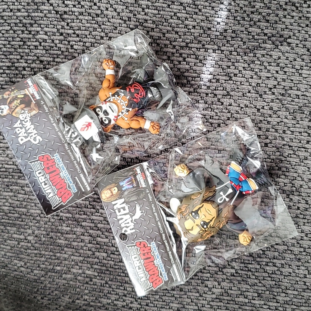 Lot of 2 Micro Brawlers by Pro Wrestling Crate Raven and Papa Shango figures
